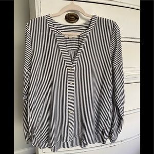 Blue/Grey and White Striped Long Sleeve Blouse